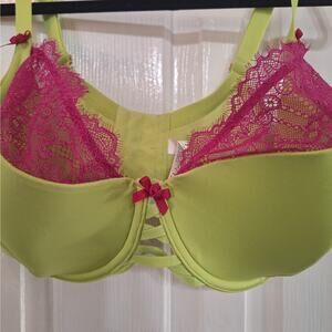 Cacique 40G Lightly Lined French Balconette lime lace pink underwire bra